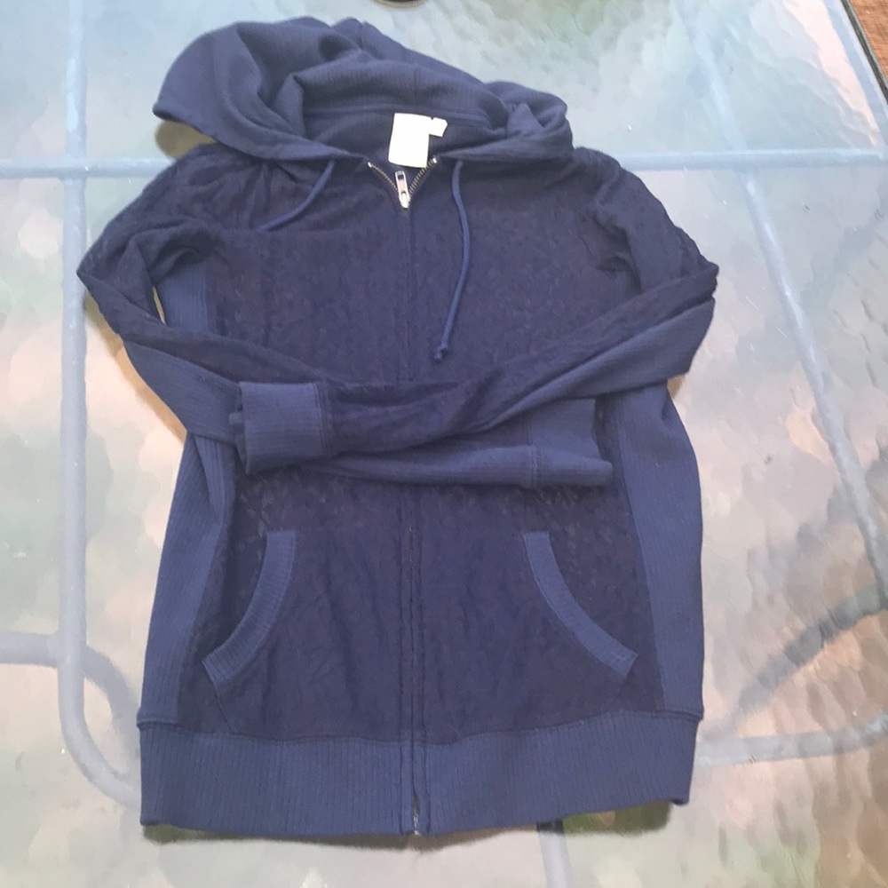 Navy lace zip hoodie cardigan by Eloise